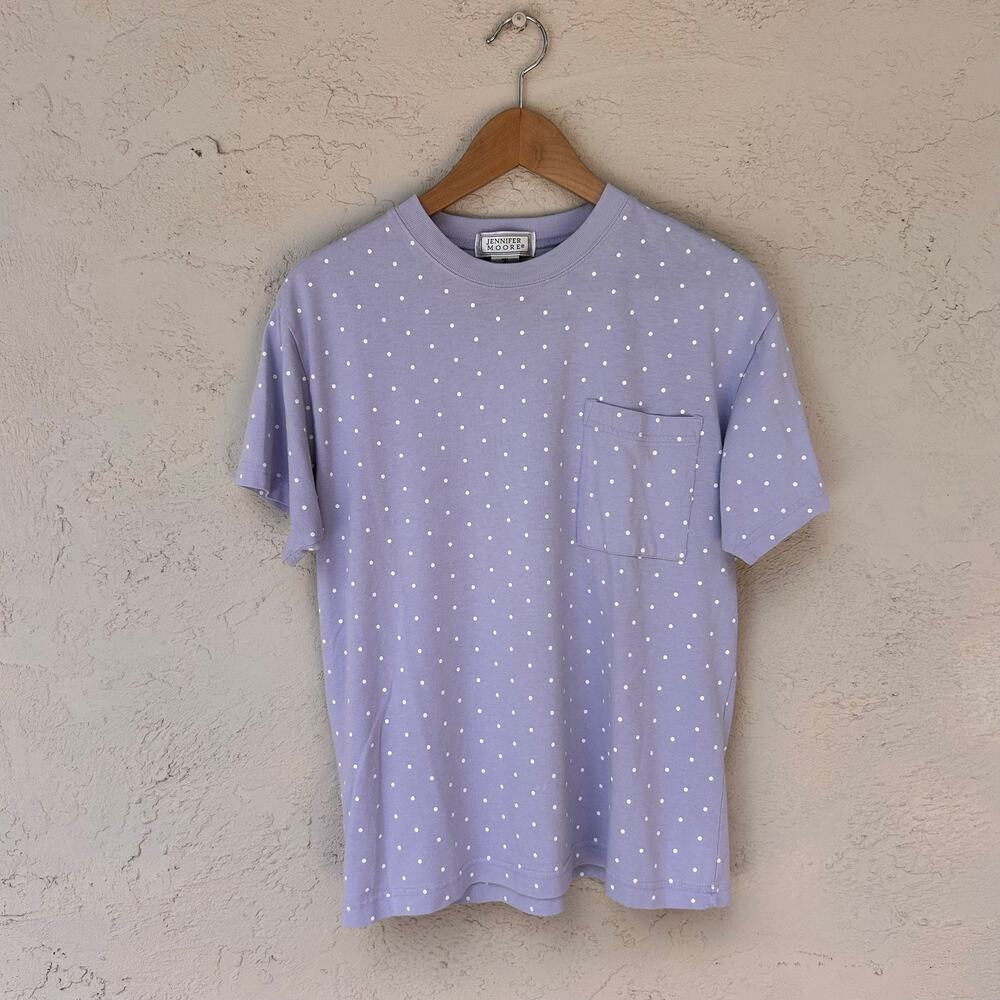 Vintage Jennifer Moore Purple Polka Dot Cotton Pocket T-Shirt Small